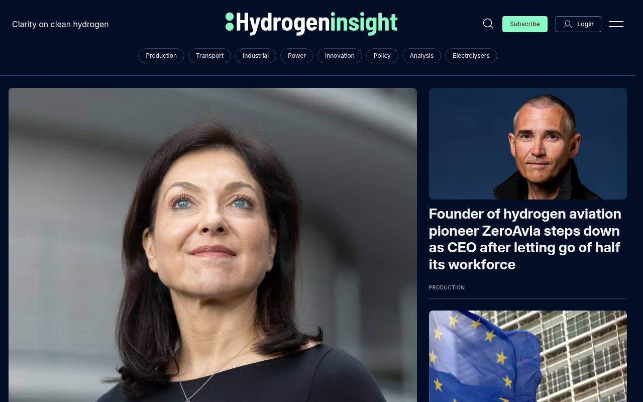 Homepage screenshot of hydrogeninsight.com
