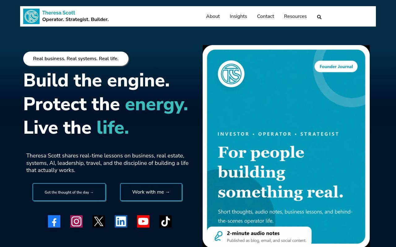 Homepage screenshot of iamtheresascott.com