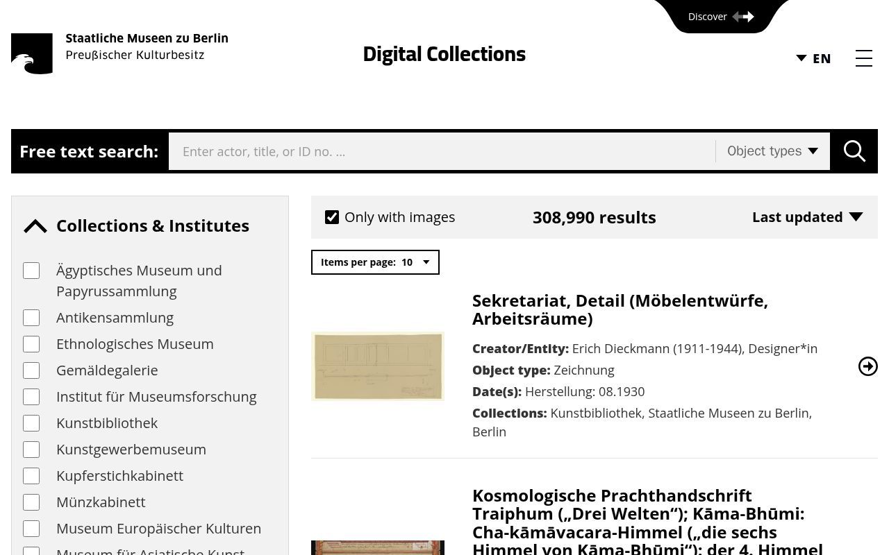 Homepage screenshot of id.smb.museum