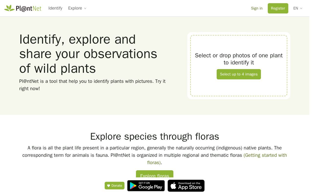 Homepage screenshot of identify.plantnet.org