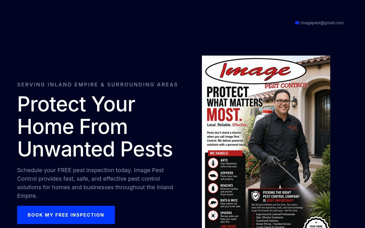 Homepage screenshot of imagepestcontrol.com