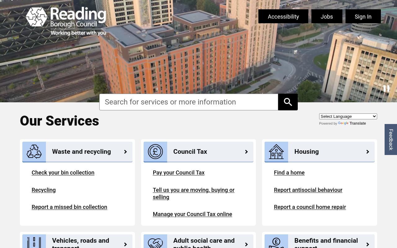 Homepage screenshot of images.reading.gov.uk