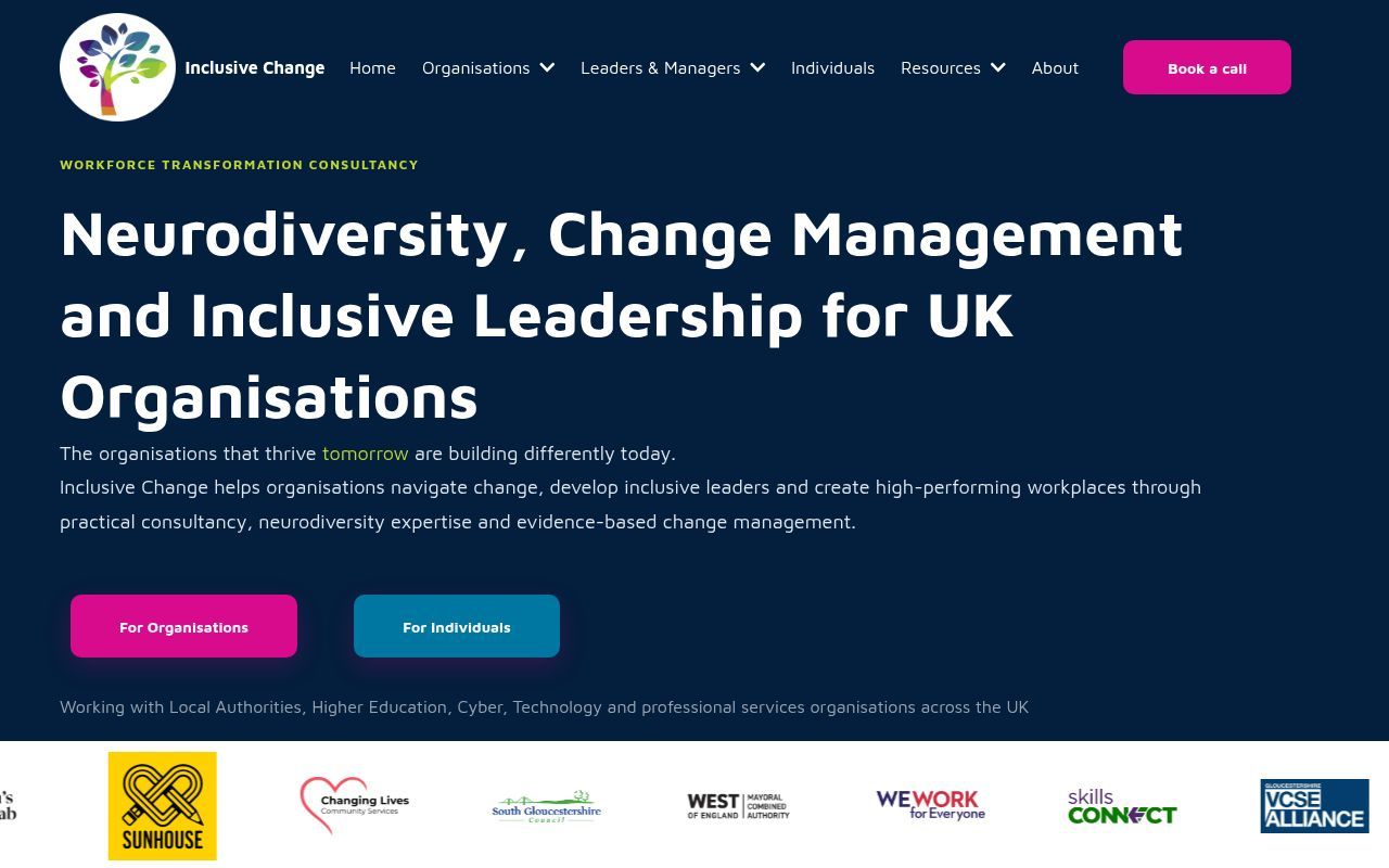 Homepage screenshot of inclusivechange.co.uk