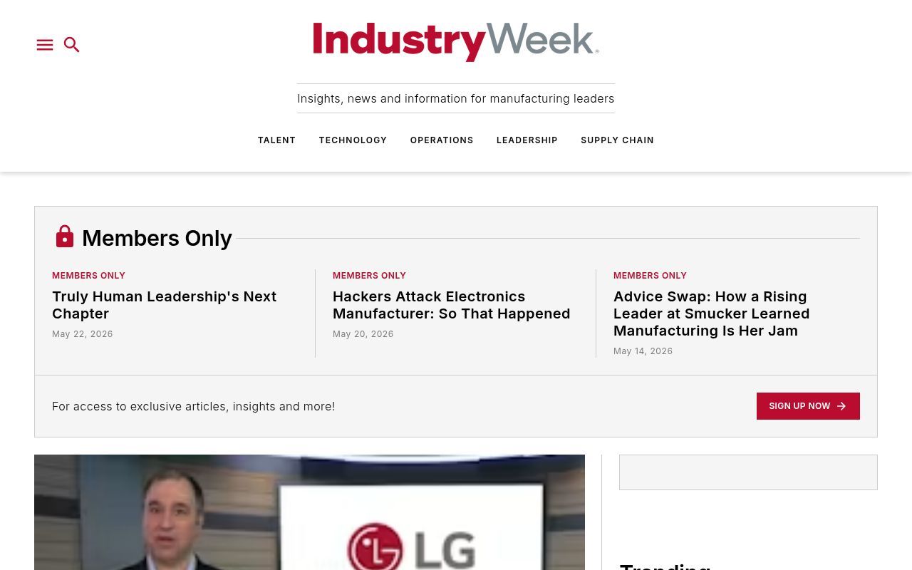 Homepage screenshot of industryweek.com