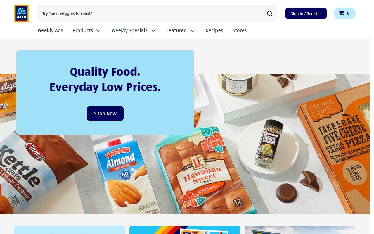 Homepage screenshot of info.aldi.us