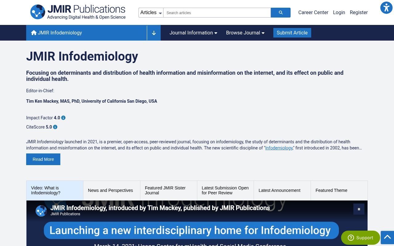 Homepage screenshot of infodemiology.jmir.org