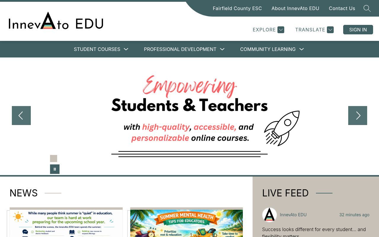 Homepage screenshot of innevatoedu.org