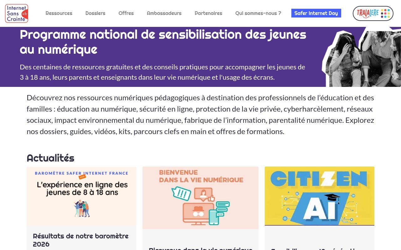 Homepage screenshot of internetsanscrainte.fr