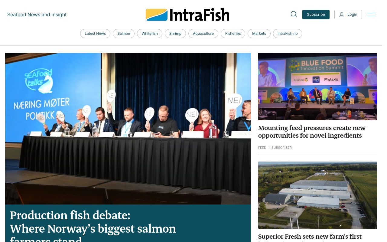 Homepage screenshot of intrafish.com