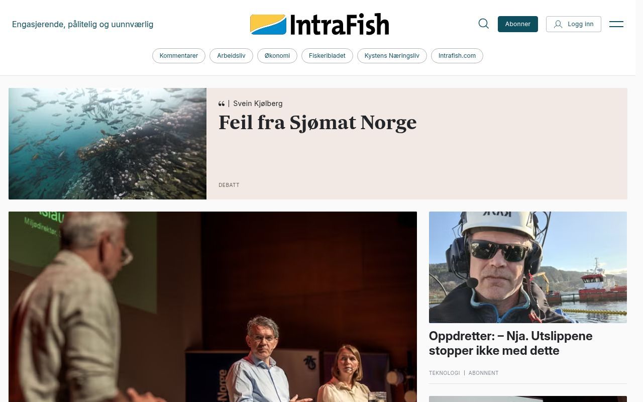 Homepage screenshot of intrafish.no