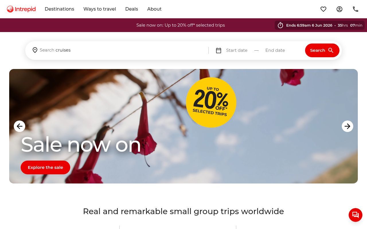 Homepage screenshot of intrepidtravel.com
