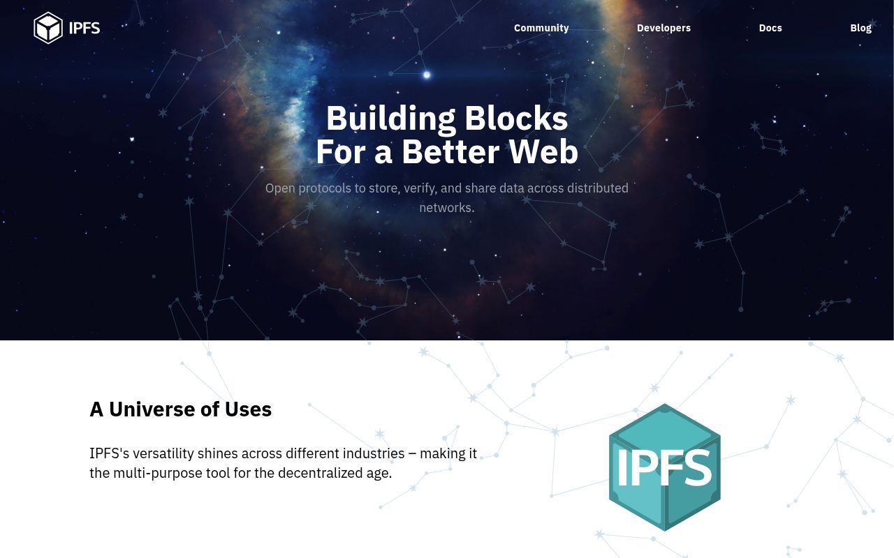 Homepage screenshot of ipfs.tech