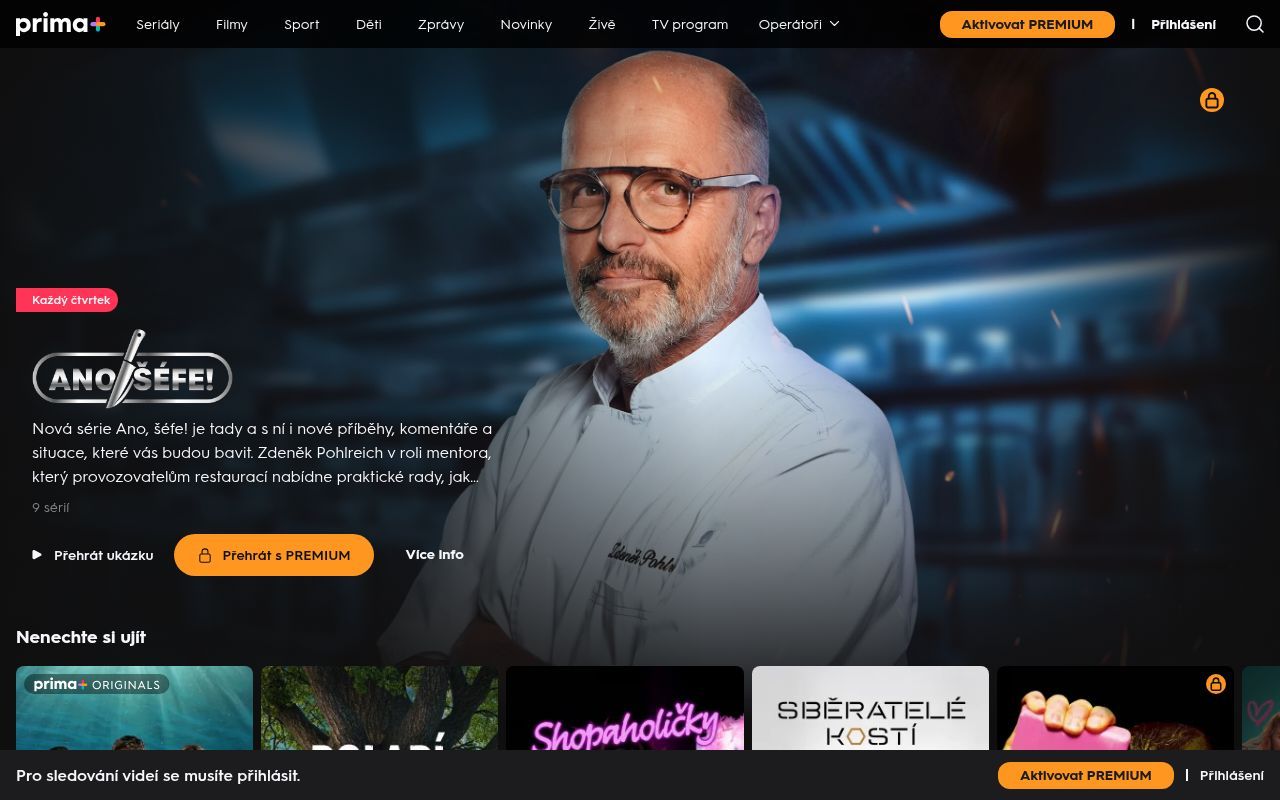 Homepage screenshot of iprima.cz