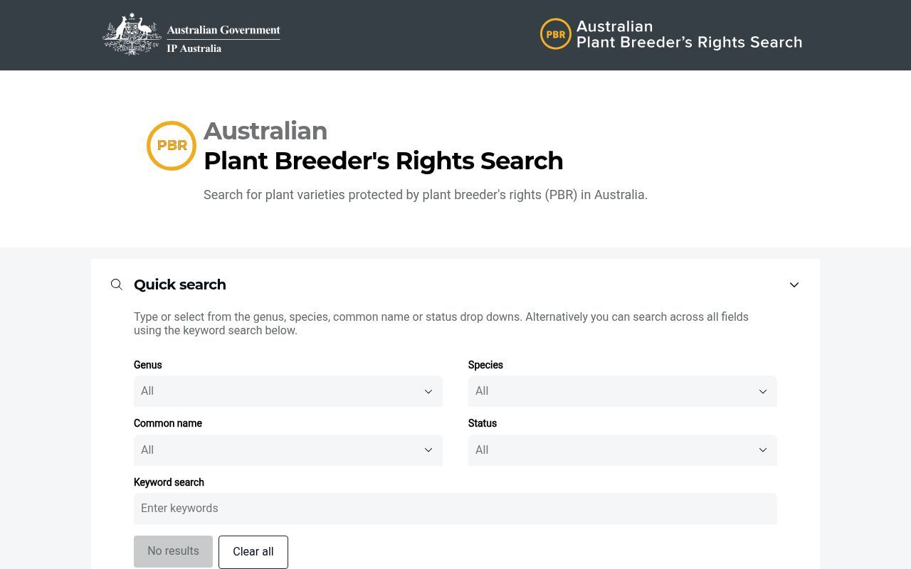Homepage screenshot of ipsearch.ipaustralia.gov.au