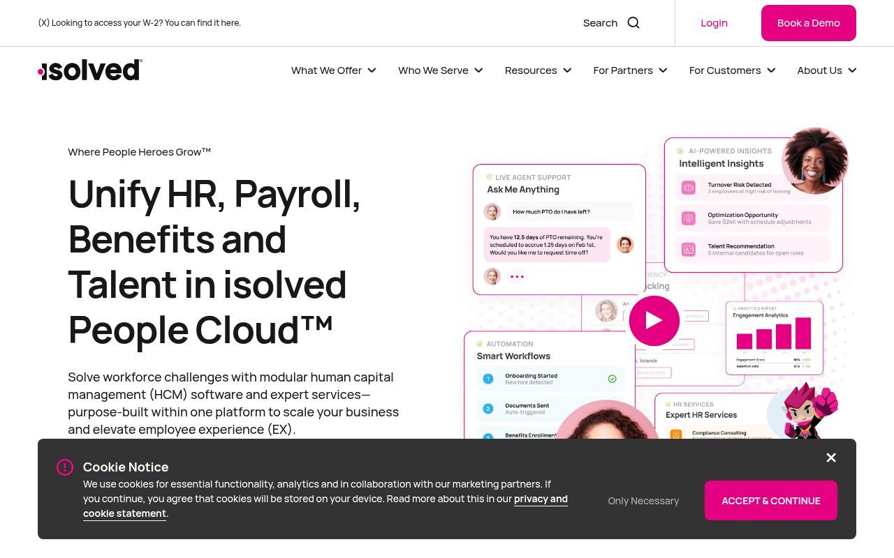 Homepage screenshot of isolvedhcm.com