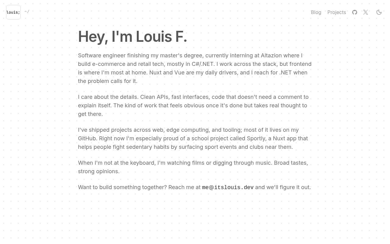 Homepage screenshot of itslouis.dev