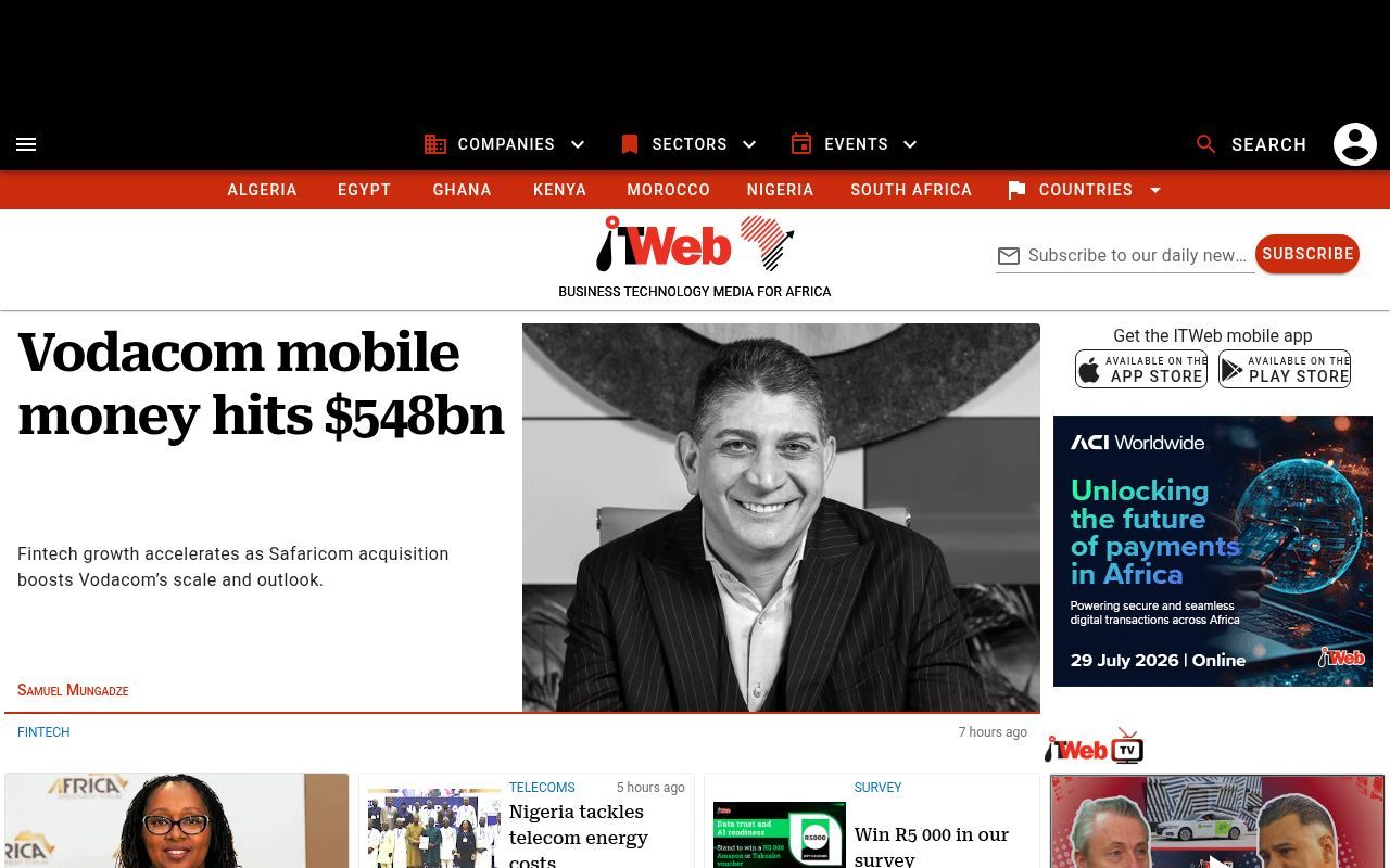Homepage screenshot of itweb.africa