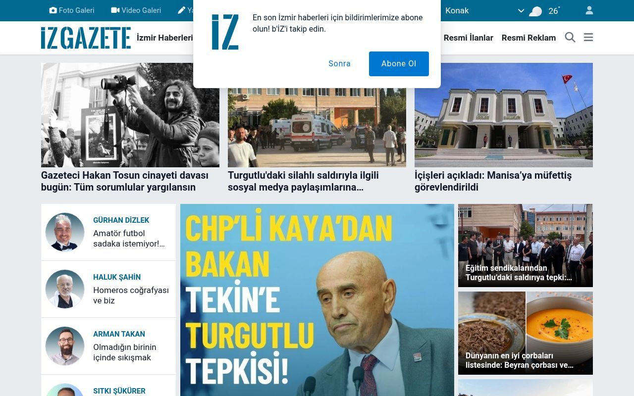 Homepage screenshot of izgazete.net