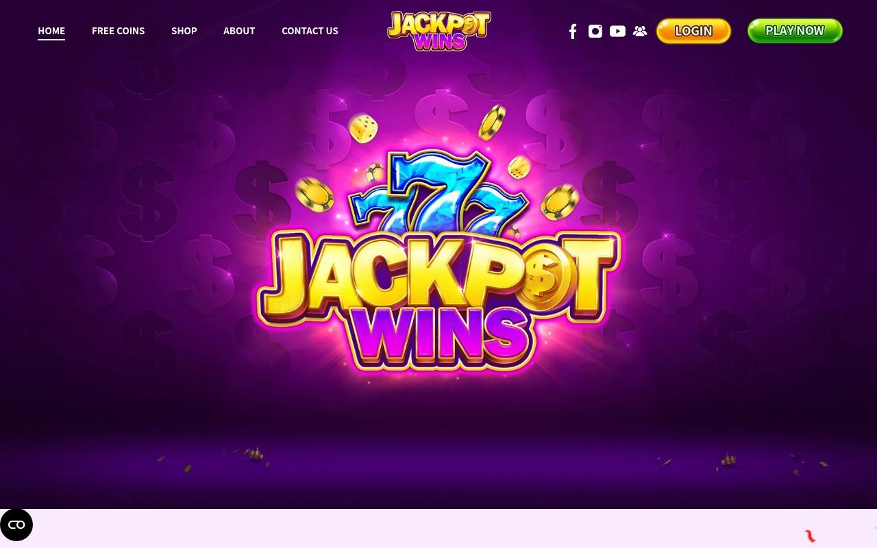 Homepage screenshot of jackpotwinscasino.com