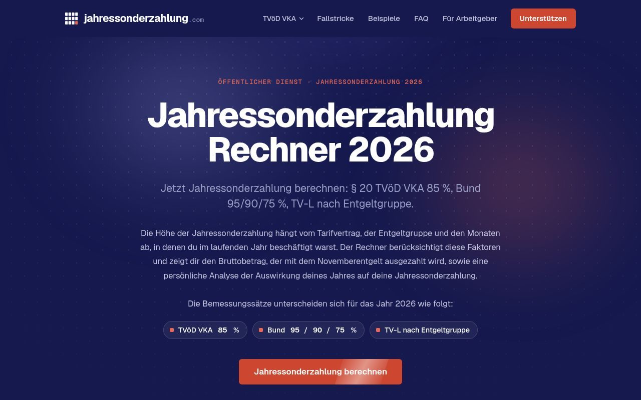 Homepage screenshot of jahressonderzahlung.com
