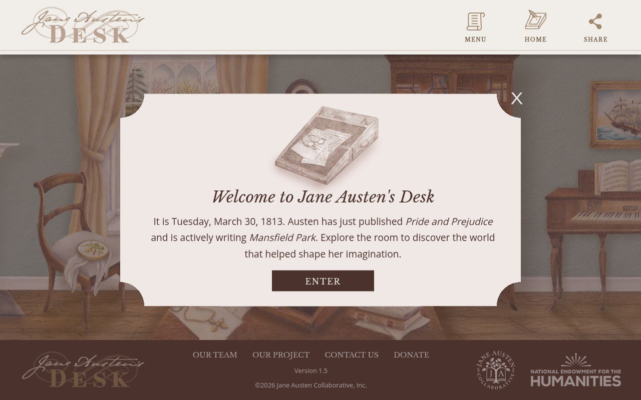 Homepage screenshot of janeaustensdesk.org