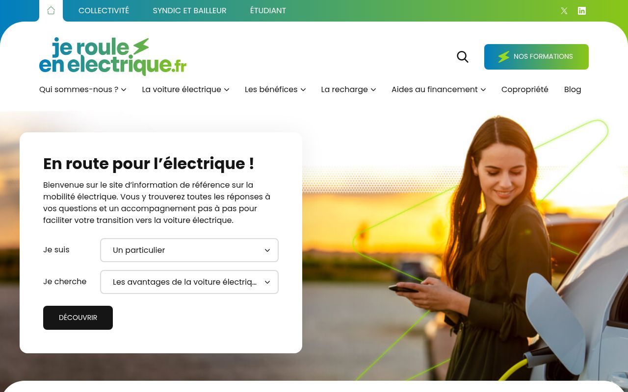 Homepage screenshot of je-roule-en-electrique.fr