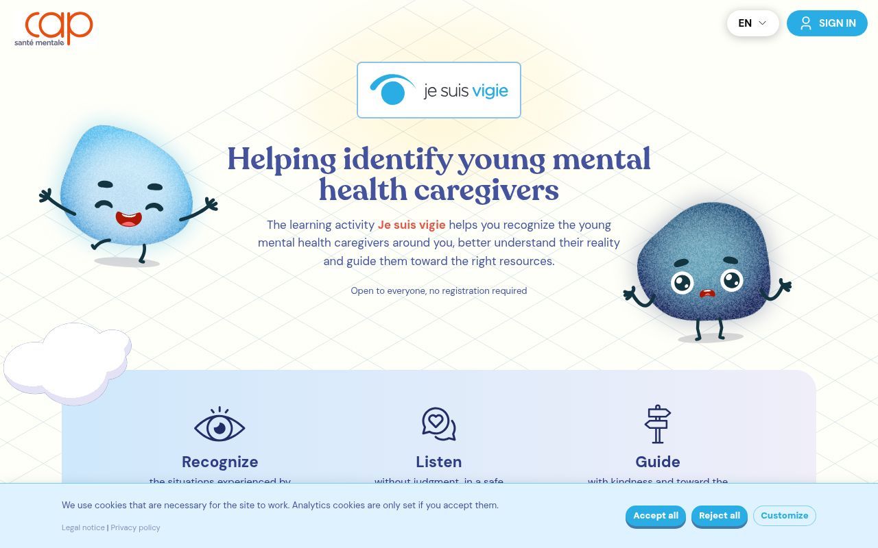 Homepage screenshot of jesuisvigie.ca