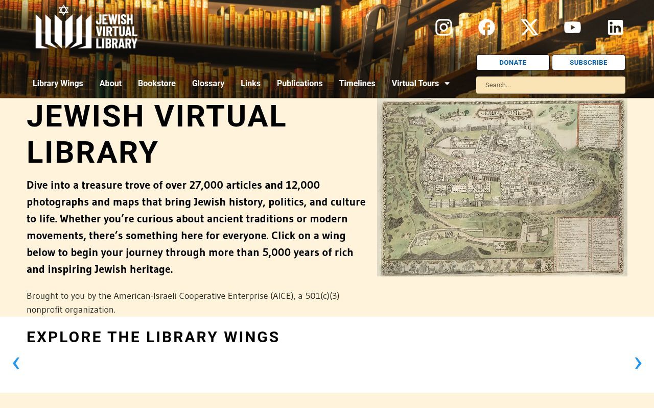 Homepage screenshot of jewishvirtuallibrary.org