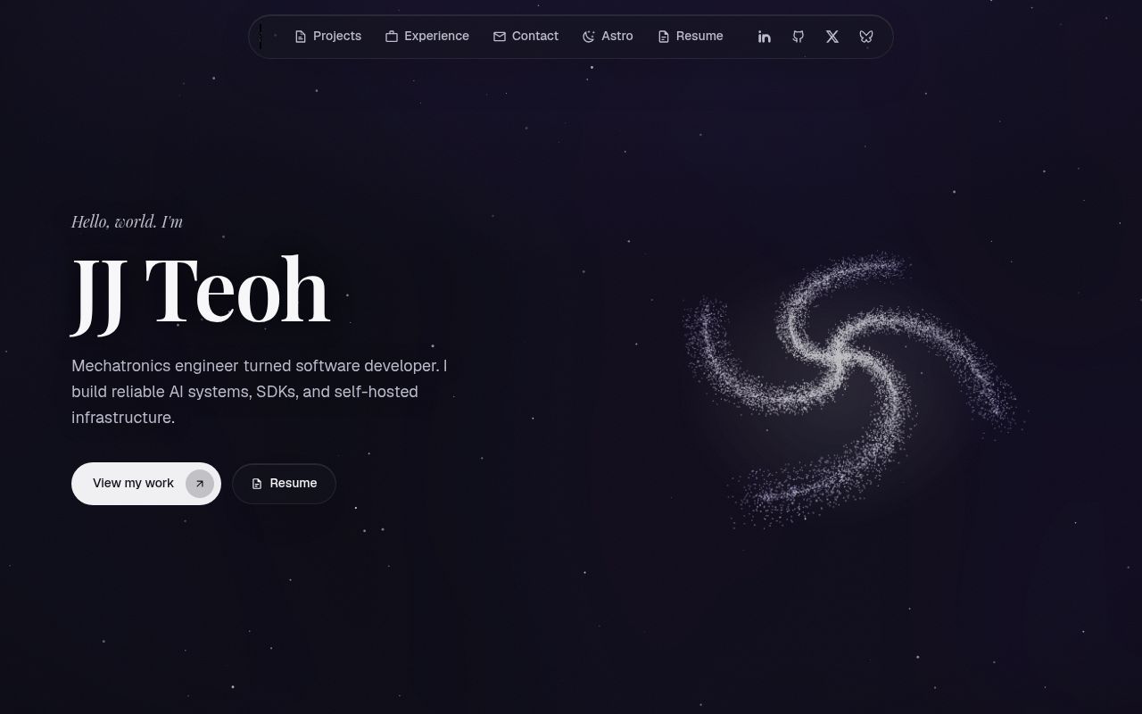 Homepage screenshot of jjteoh.com