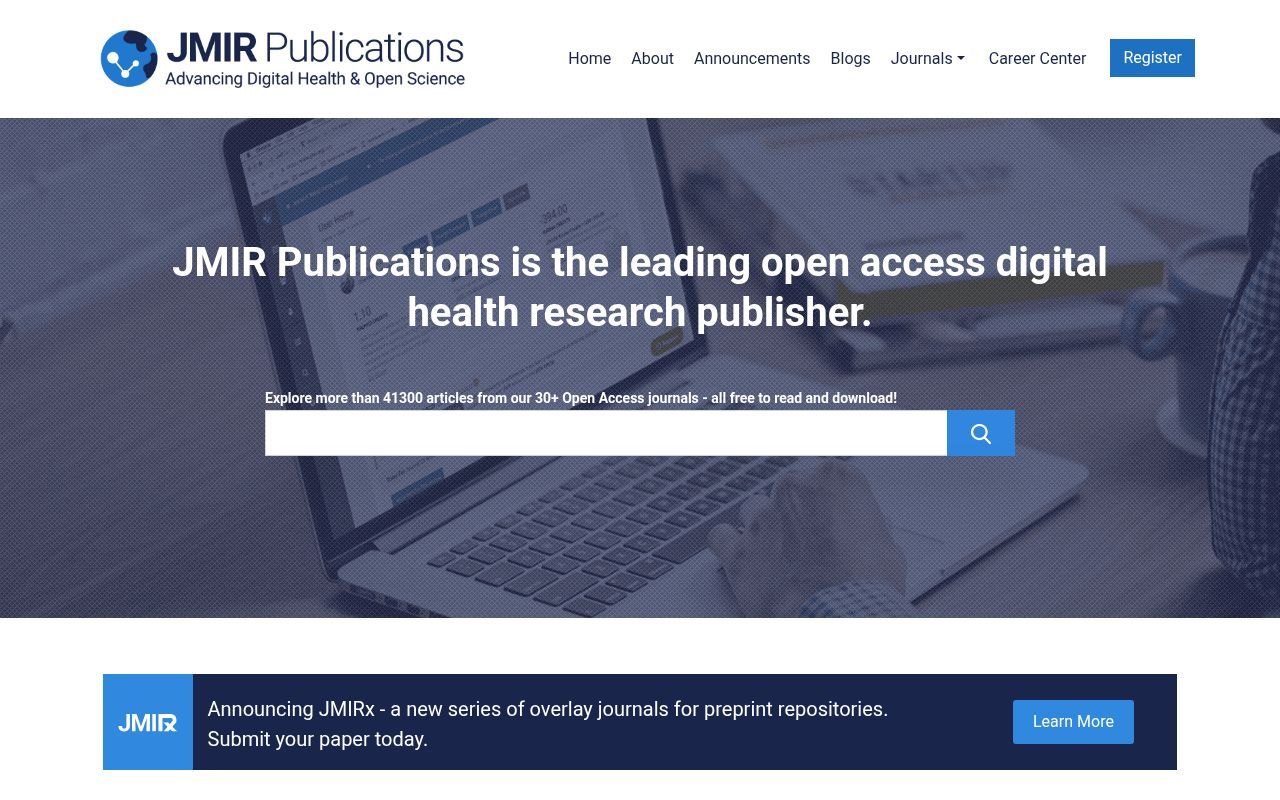 Homepage screenshot of jmirpublications.com
