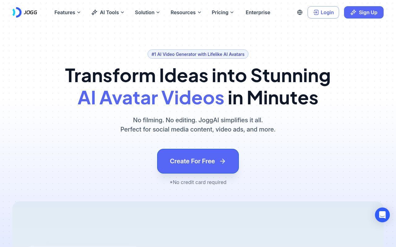 Homepage screenshot of jogg.ai