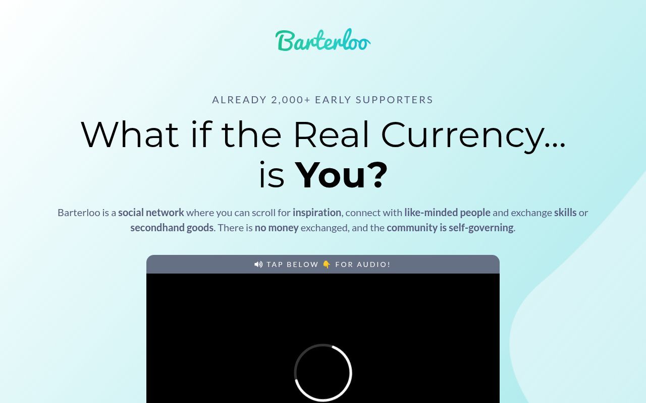 Homepage screenshot of join.barterloo.com