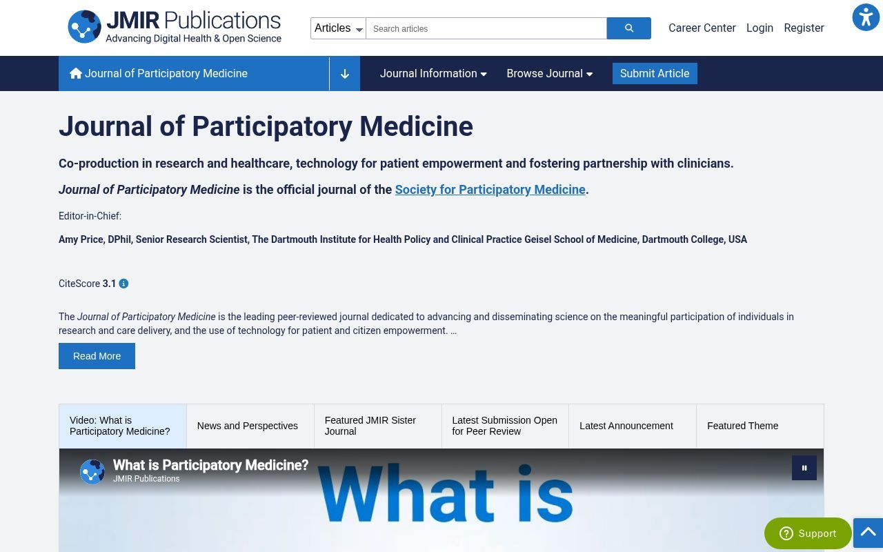 Homepage screenshot of jopm.jmir.org