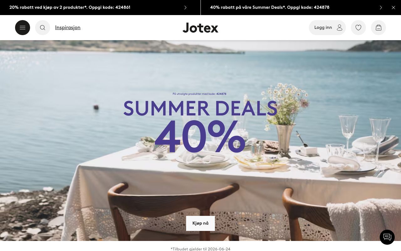 Homepage screenshot of jotex.no