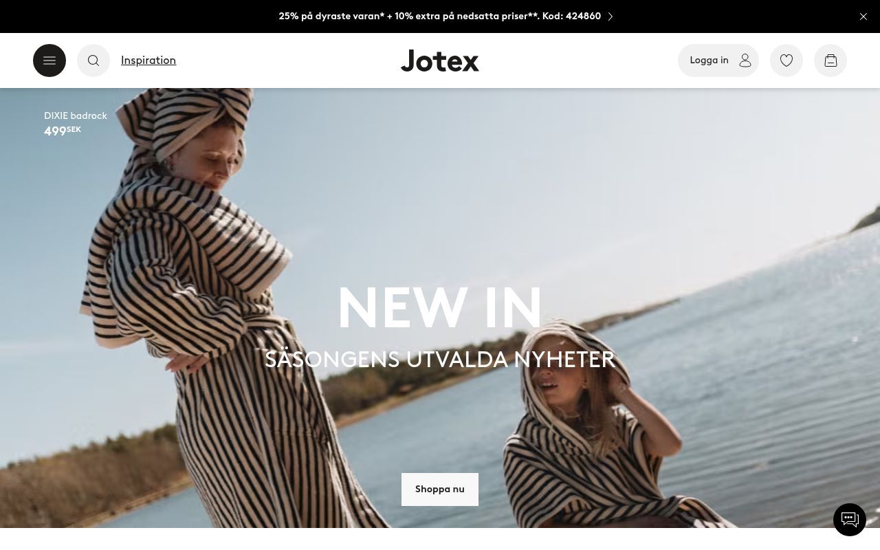 Homepage screenshot of jotex.se