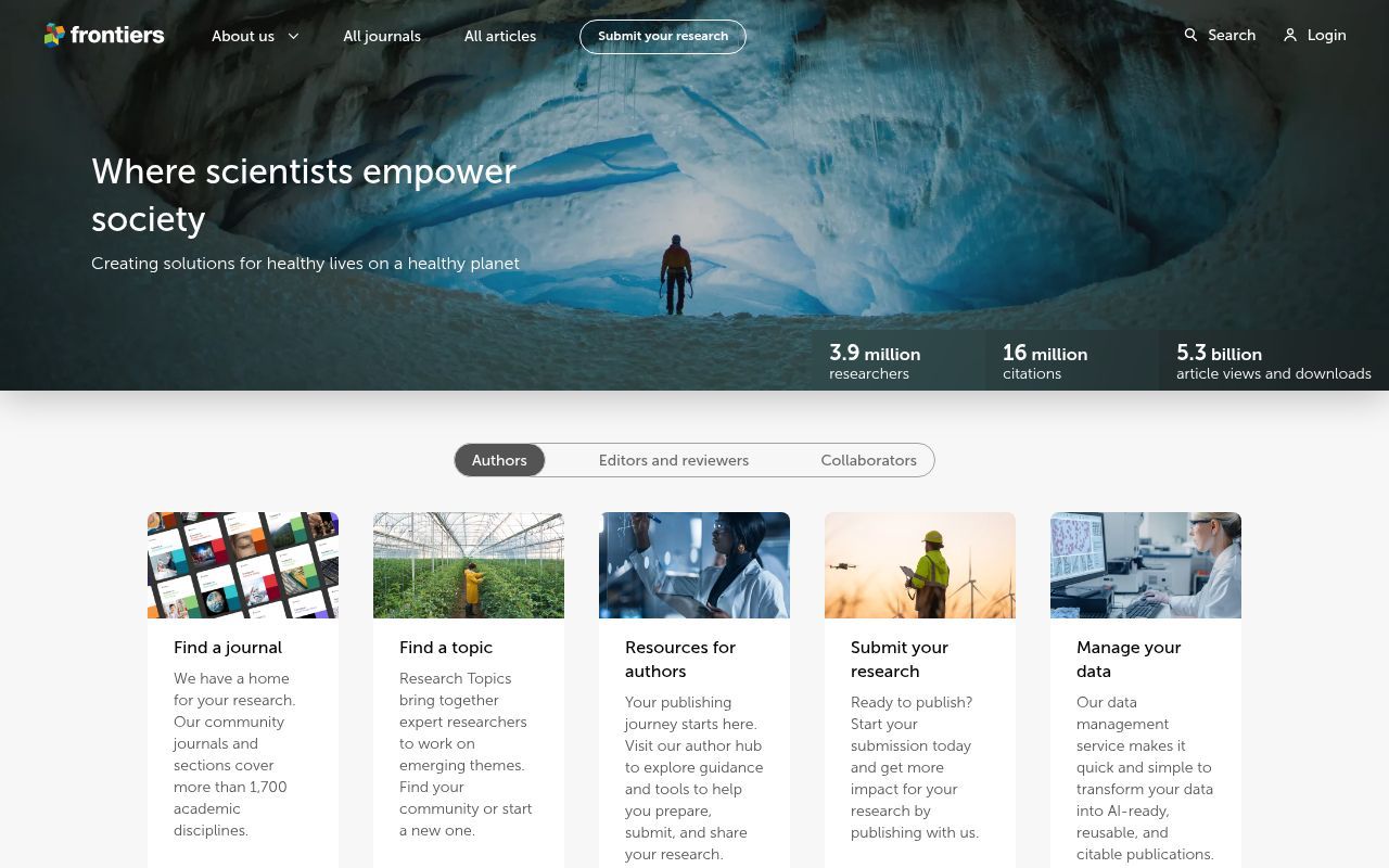 Homepage screenshot of journal.frontiersin.org