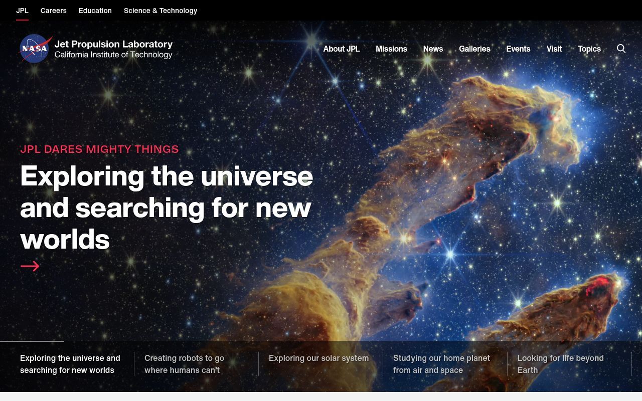 Homepage screenshot of jpl.nasa.gov
