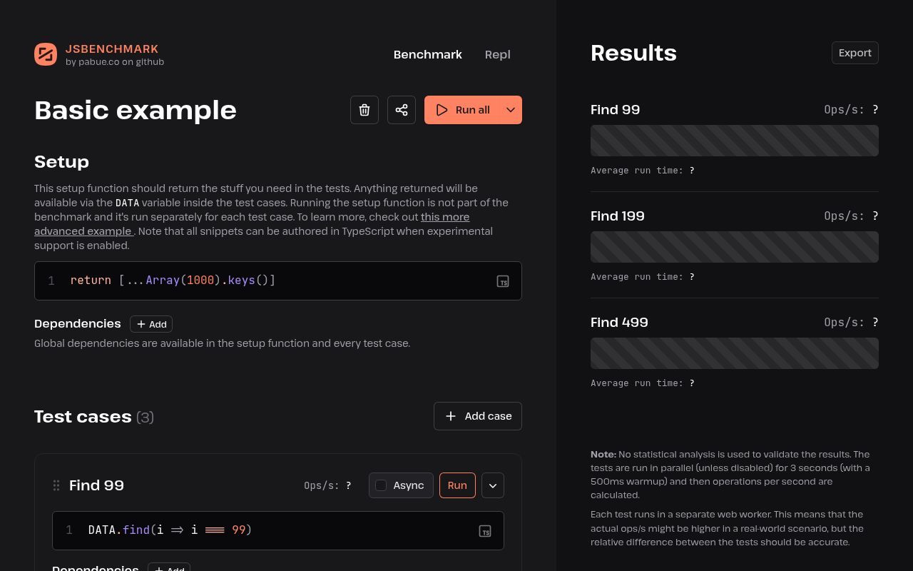 Homepage screenshot of jsbenchmark.com