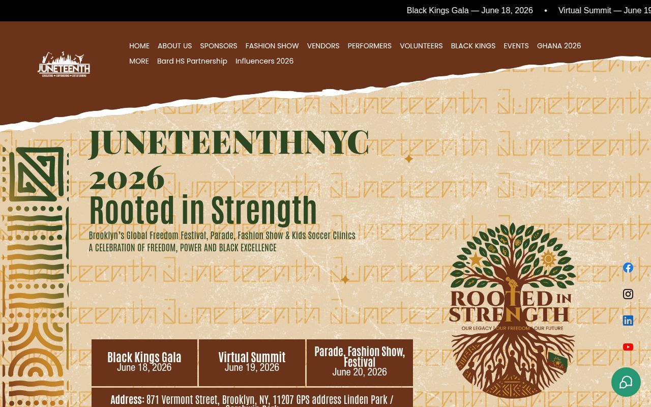 Homepage screenshot of juneteenthny.com