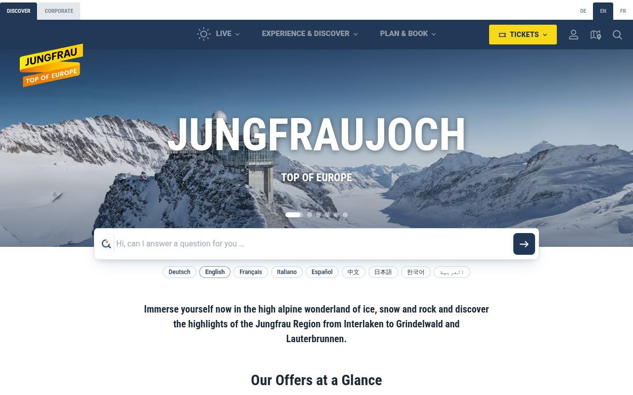 Homepage screenshot of jungfrau.ch