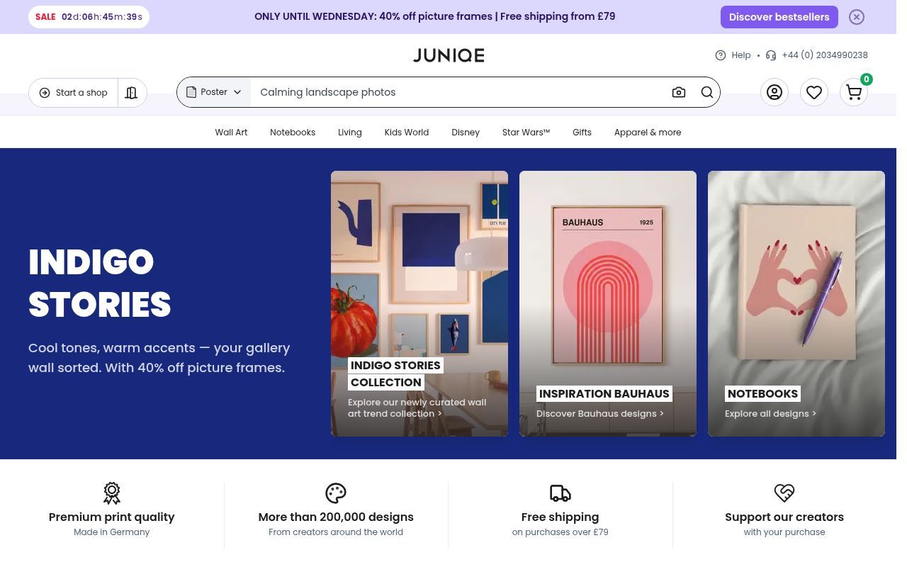 Homepage screenshot of juniqe.com