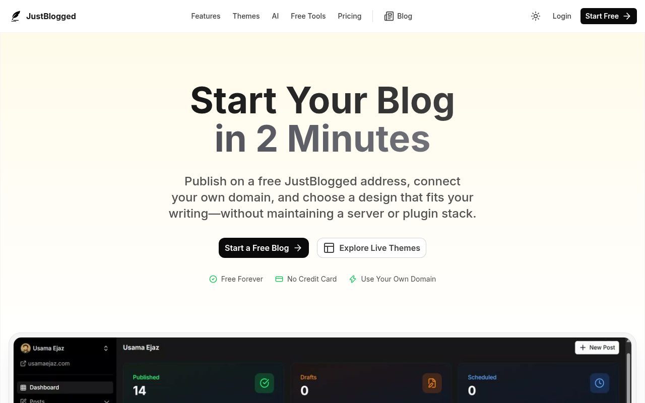 Homepage screenshot of justblogged.com