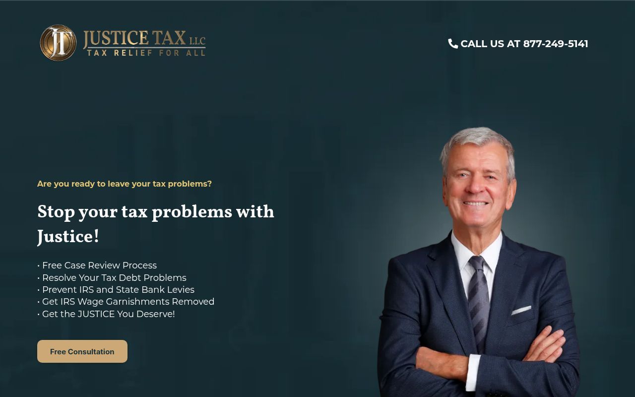 Homepage screenshot of justicetax.co