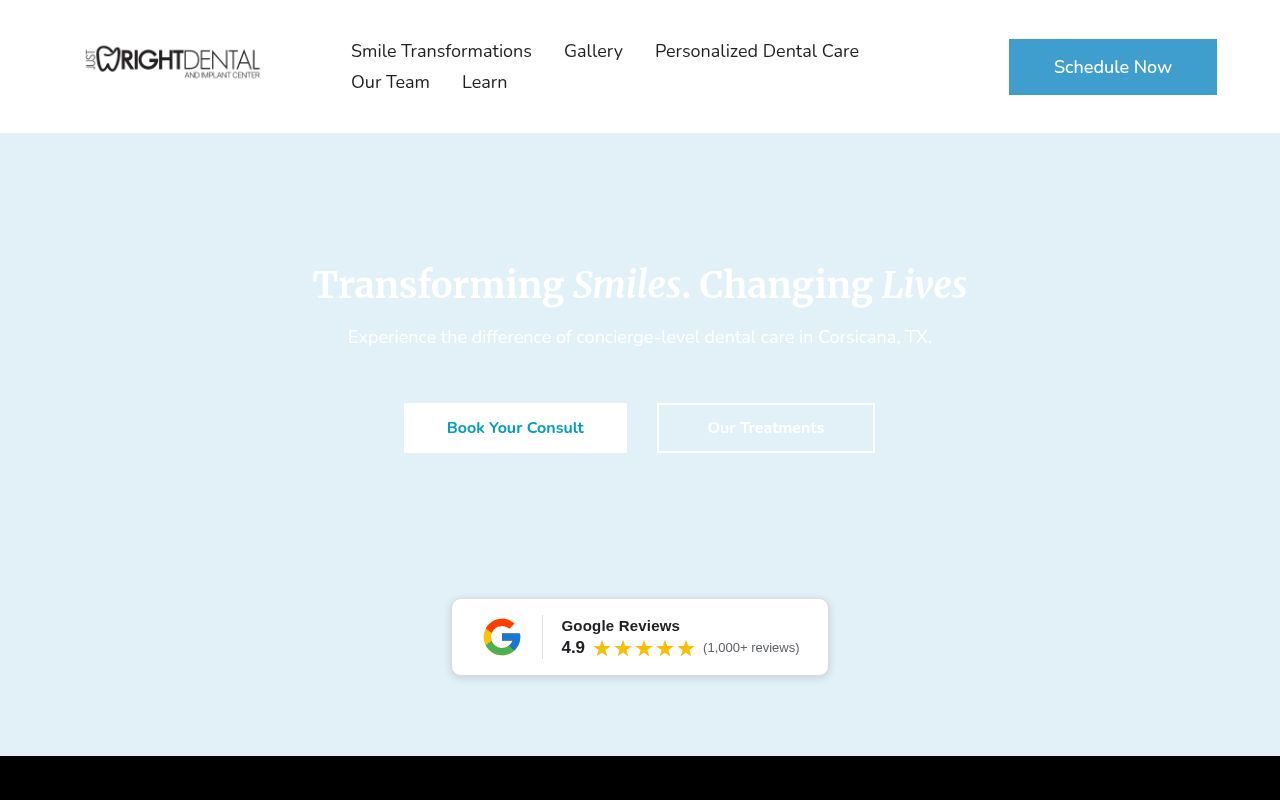 Homepage screenshot of justwrightdental.com
