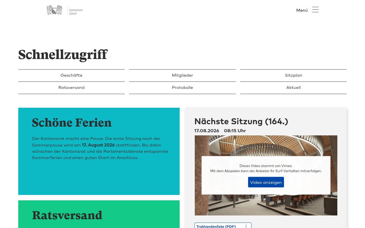 Homepage screenshot of kantonsrat.zh.ch