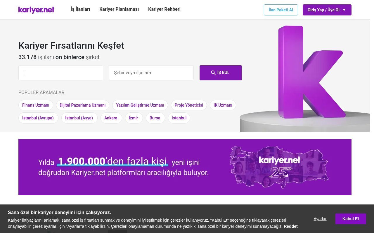 Homepage screenshot of kariyer.net
