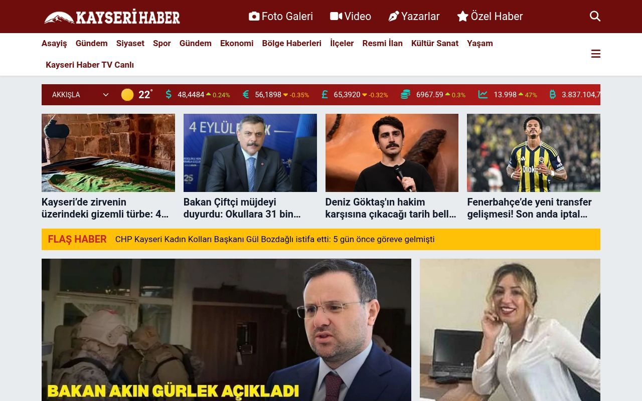 Homepage screenshot of kayserihaber.com