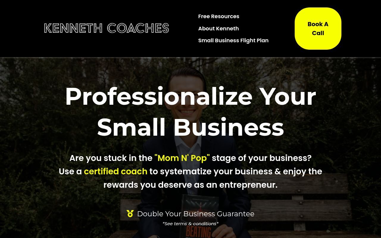 Homepage screenshot of kennethcoaches.com