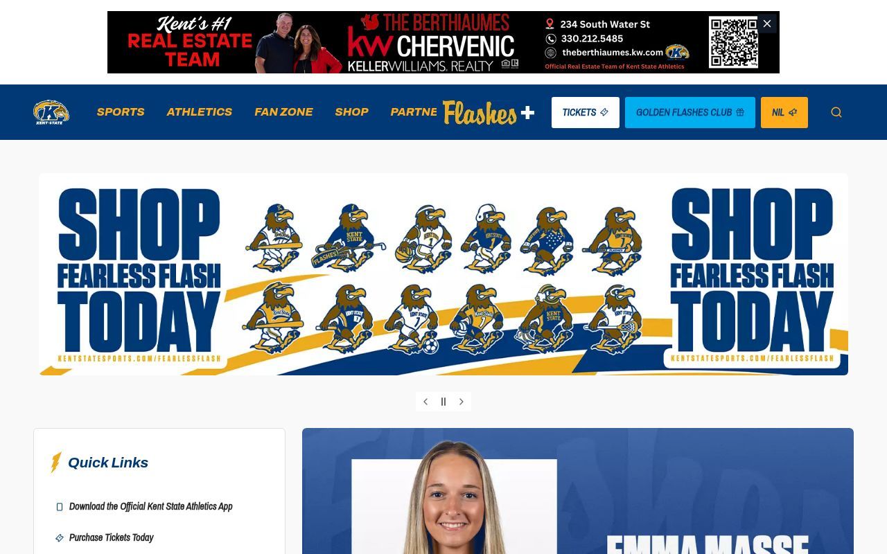 Homepage screenshot of kentstatesports.com