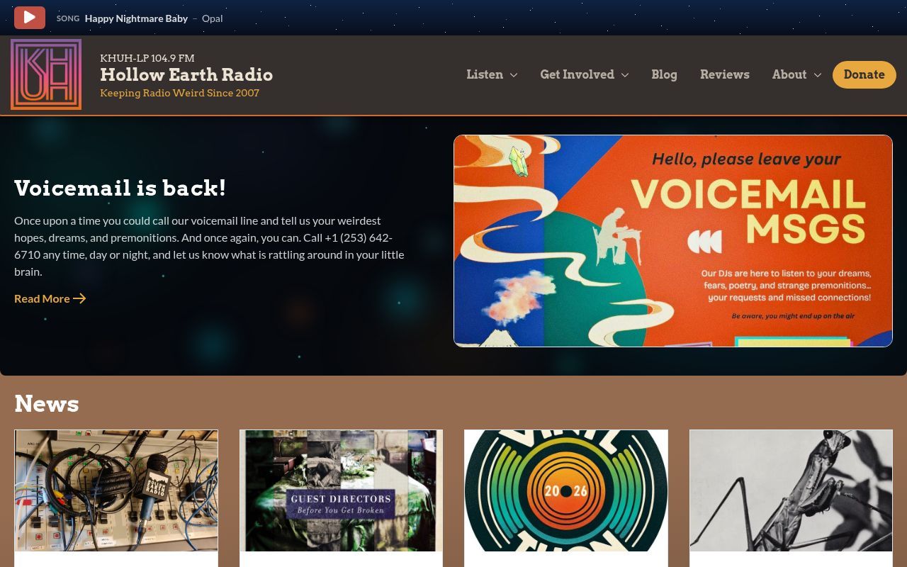 Homepage screenshot of khuh.fm